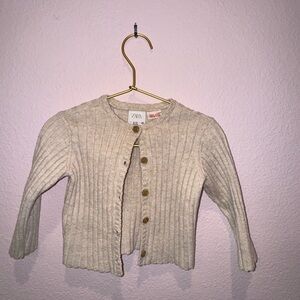 Zara Cream Ribbed Knit Cardigan